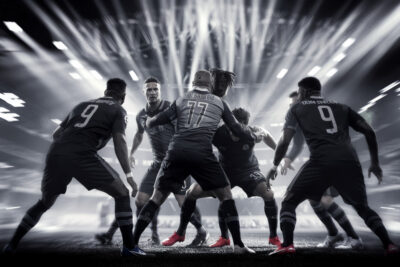 Supporters girondins enthusiastes dans les tribunes du stade de Bordeaux, affichage plein