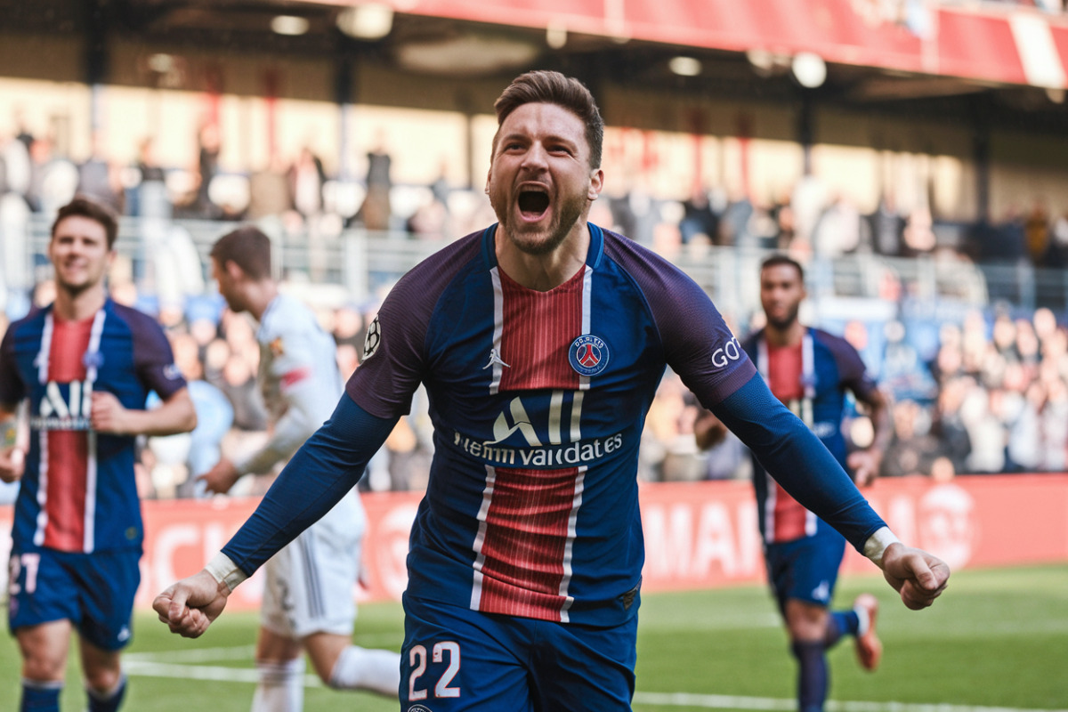 Joueurs du PSG et du Bayern en action sur le terrain, défense parisienne concentrée