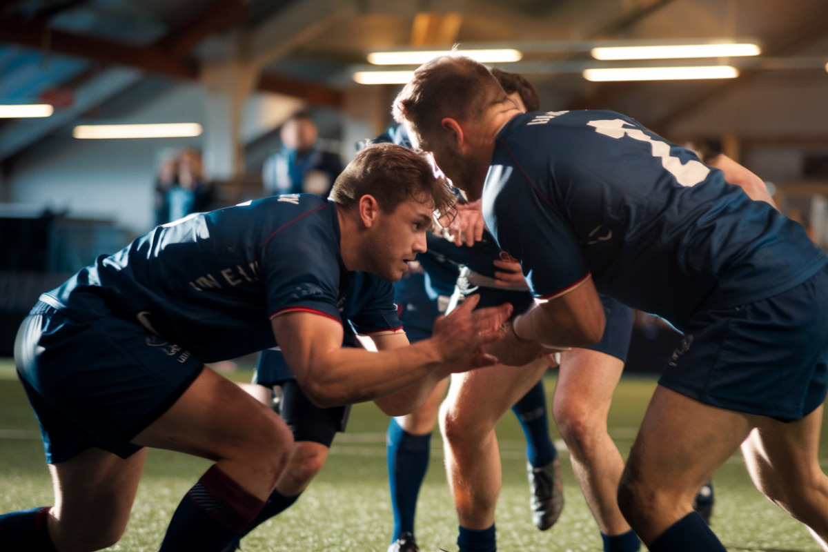 Joueurs de rugby en tenue sur terrain avant match Pro D2