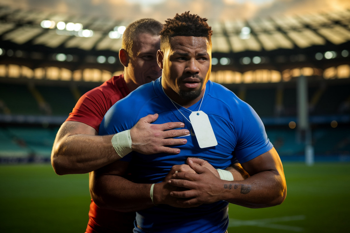 Auradou en tenue de rugby, souriant après son retour en compétition officielle.