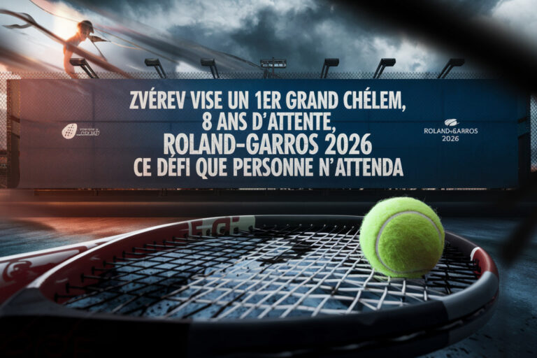 Zverev déterminé sur le court de Roland-Garros, raquette en main, visant son premier titre du Grand Chelem.