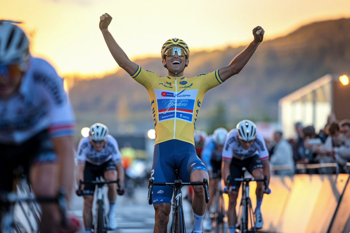 Cycliste Paul Seixas en action sur route montagneuse lors de la course