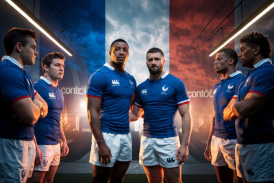 Équipe de France rugby avec Ntamack et Jalibert en attaque face à l'Australie.
