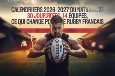 Calendrier affiché montrant les 30 journées du National 2 rugby avec ses 14 équipes.