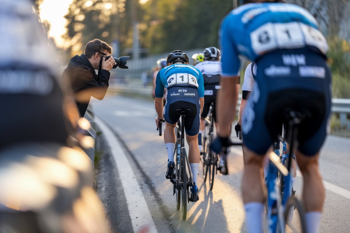 Pogacar en maillot de cycliste, concentré sur le vélo lors d'une étape de montagne exigeante.