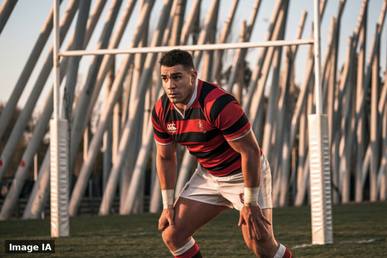 Trois joueurs du Stade Toulousain s'entraînent intensément sur le terrain en juillet.