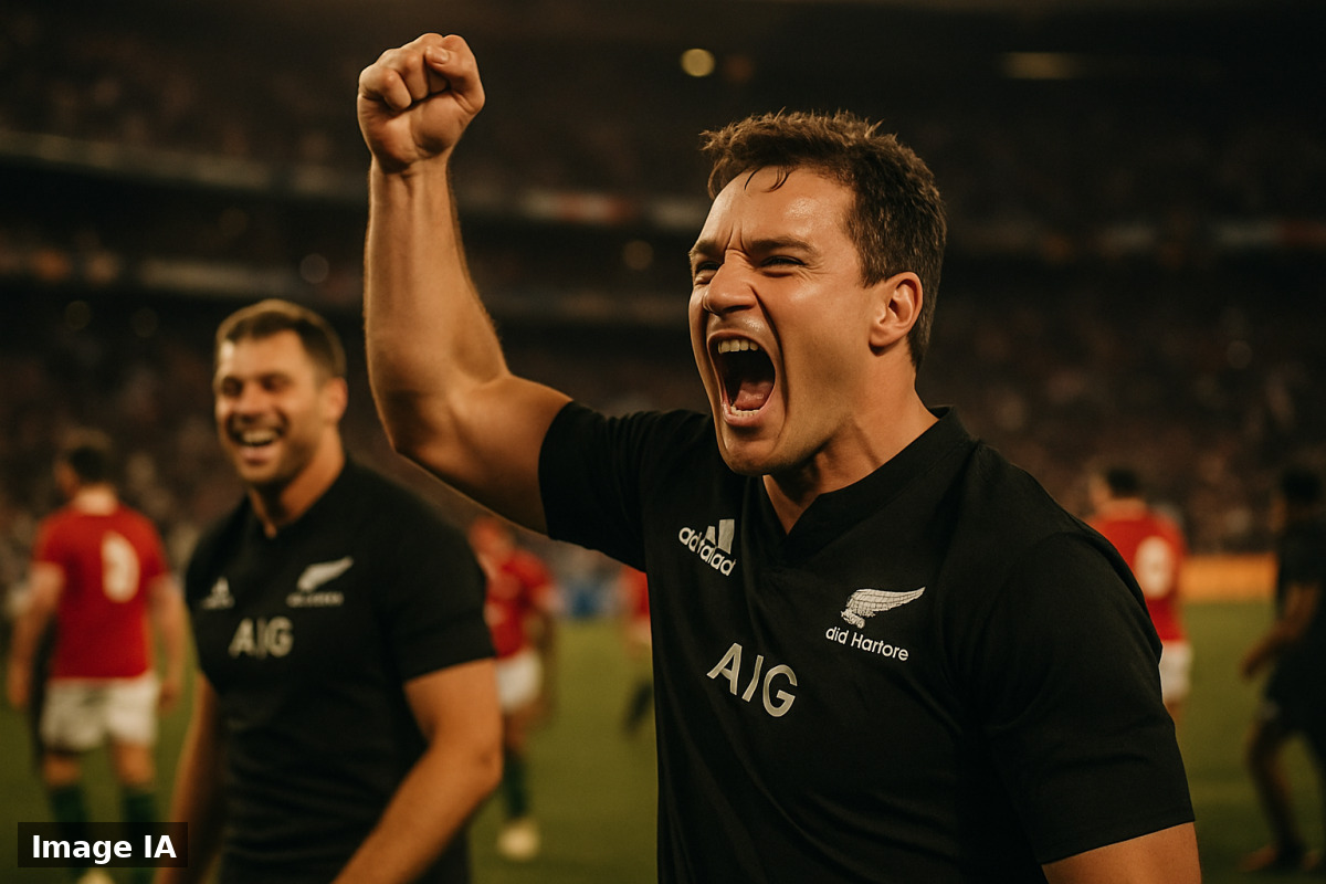 Les All Blacks célèbrent leur victoire dramatique contre les Lions à Johannesburg après leur incroyable remontée.