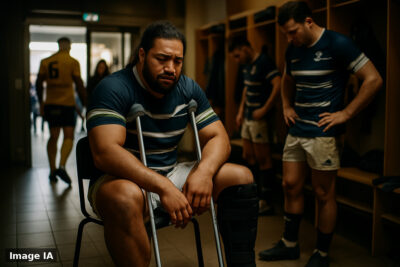 Selevasio Tolofua au sol après sa blessure à la cheville durant le match à Clermont.