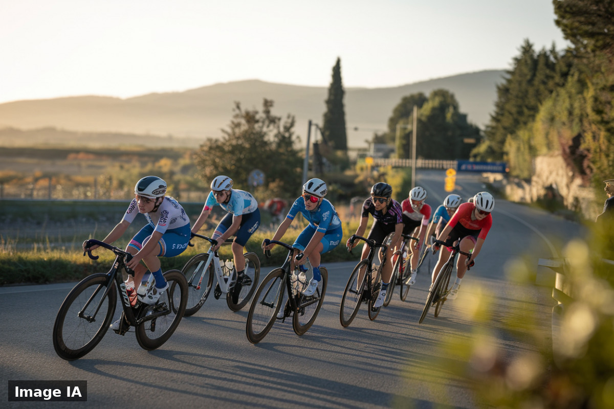 Cyclistes féminines en compétition dans les rues de Nice lors du Tour de France Femmes 2026.