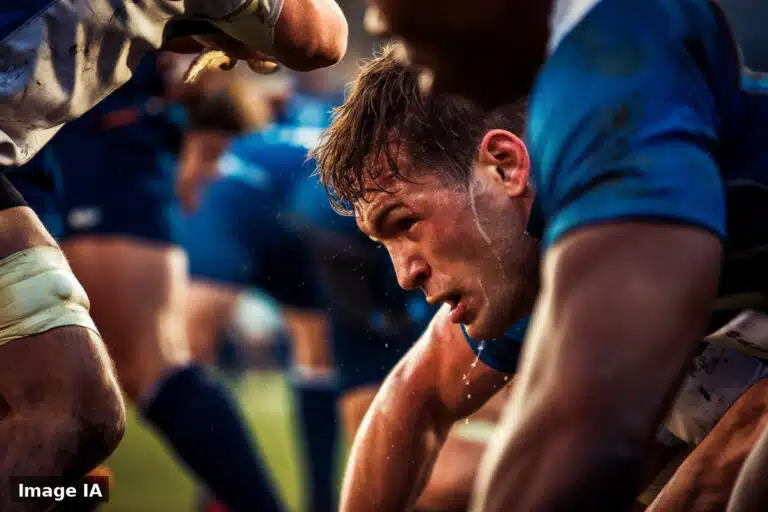Joueurs de l'USAP célébrant leur victoire 24-21 contre Biarritz en match amical.