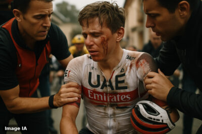 Cédric Coquard franchit la ligne d'arrivée, bras levés, après sa victoire au sprint.