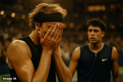 Zverev tient le trophée de l'US Open 2026 après sa victoire contre Shelton au tennis.