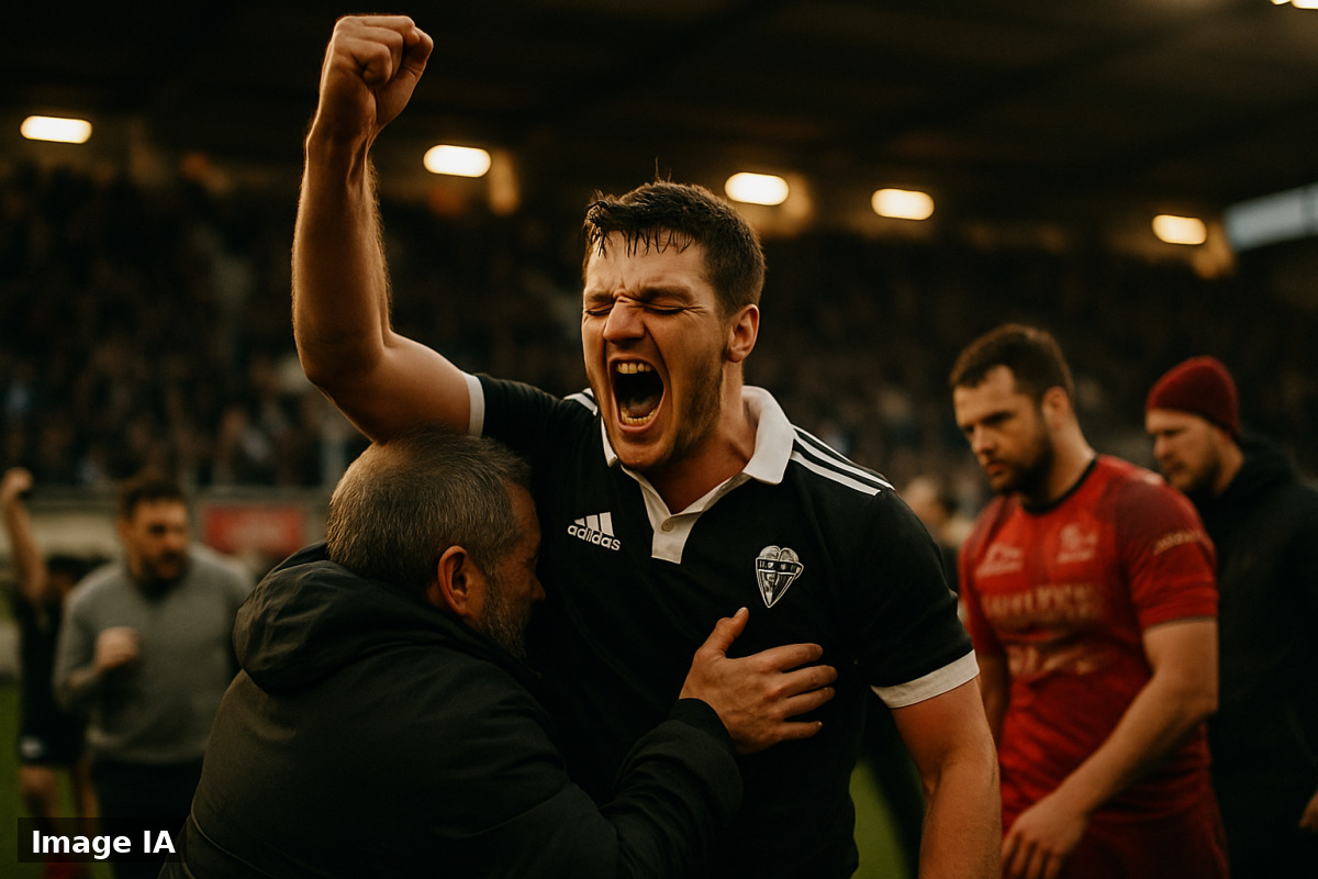 Joueurs de Brive célèbrent leur victoire au derby contre Aurillac en Pro D2.