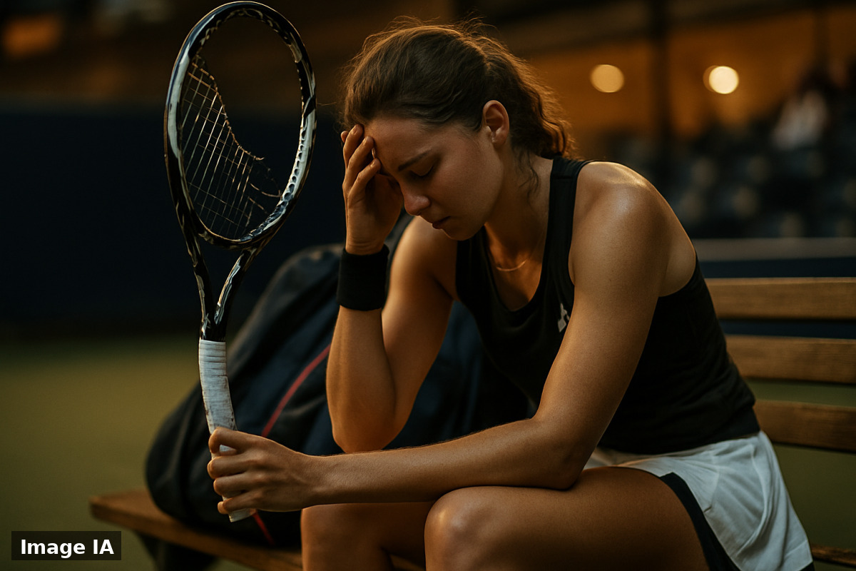 Loïs Boisson casse sa raquette après son élimination à l'US Open.