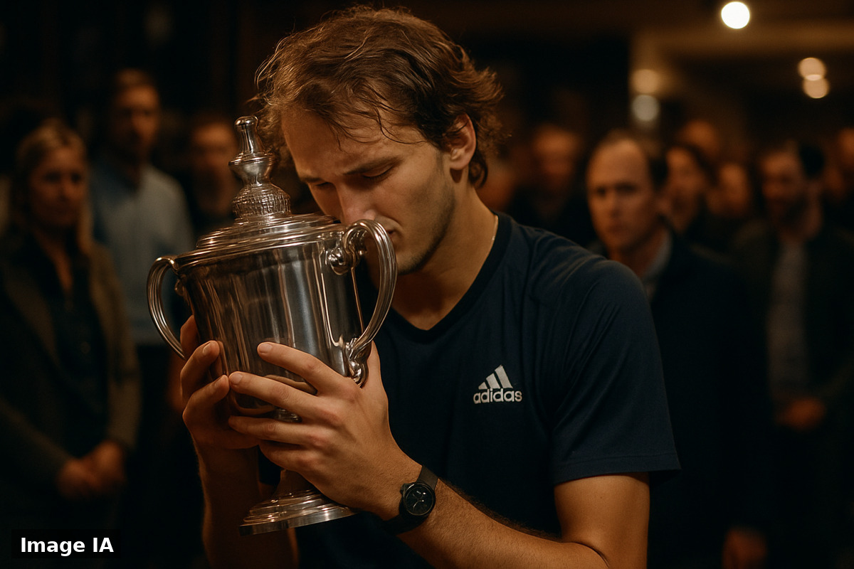 Zverev tenant le trophée de l'US Open après sa victoire en Grand Chelem cette année.