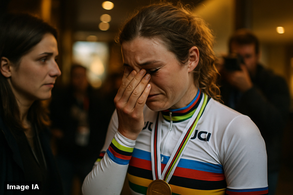 Demi Vollering franchit la ligne d'arrivée à Montréal, championne du monde cyclisme.