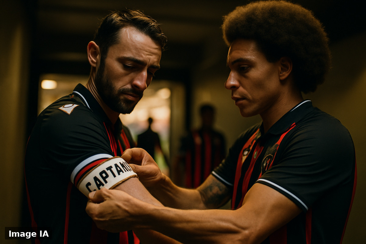 Witsel reçoit le brassard de capitaine des mains du staff de Nice avant le match contre Lille.