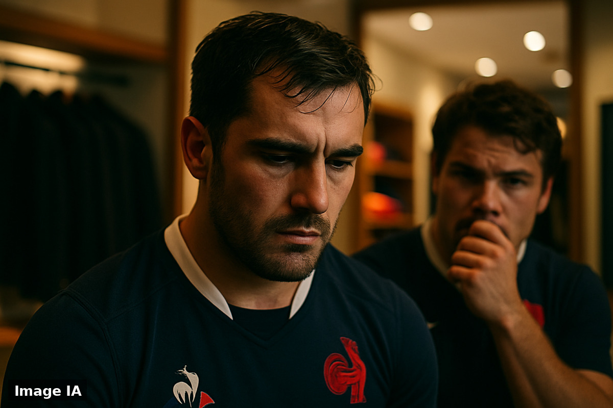 Maxime Lucu et Antoine Dupont, deux demi de mêlée français, en tenue de rugby.