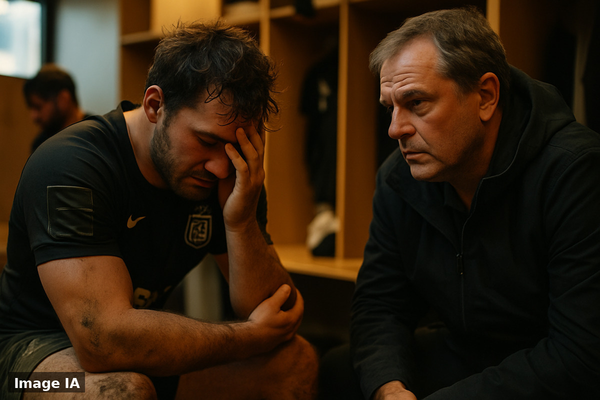 Joueurs du Stade Toulousain déçus après leur défaite à La Rochelle en première journée.