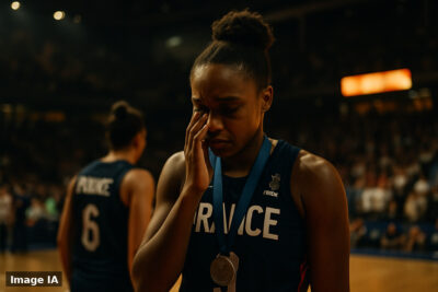 Les basketteuses françaises célèbrent leur médaille d'argent à Berlin après la finale.
