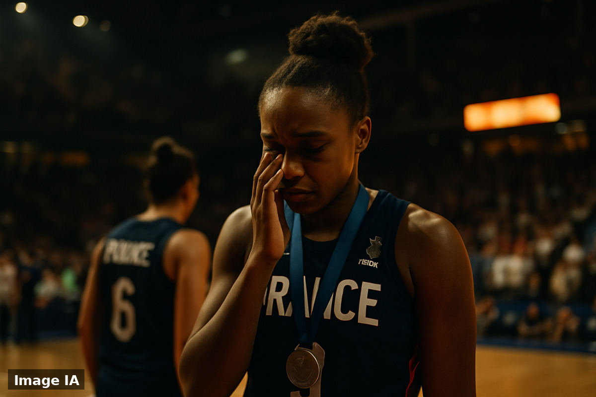 Les basketteuses françaises célèbrent leur médaille d'argent à Berlin après la finale.