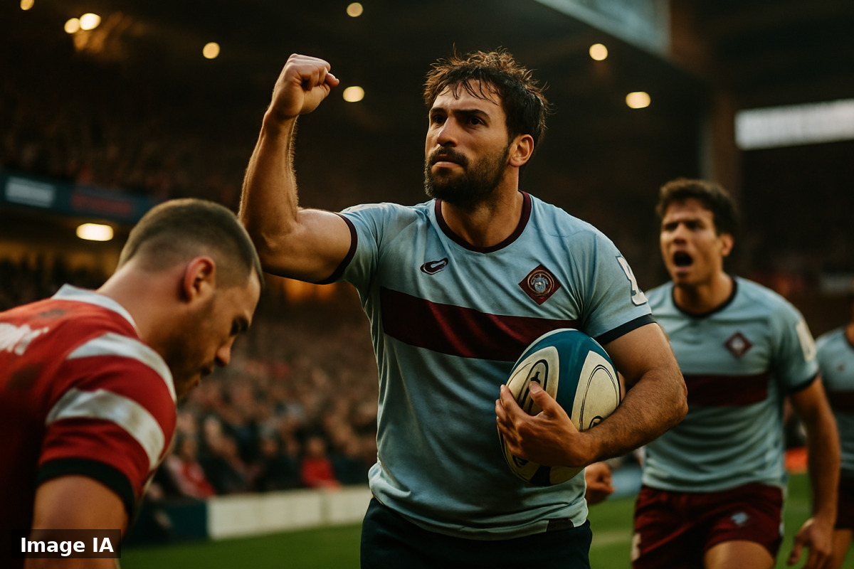 Joueurs UBB et Gloucester s'affrontent sur le terrain lors Champions Cup.