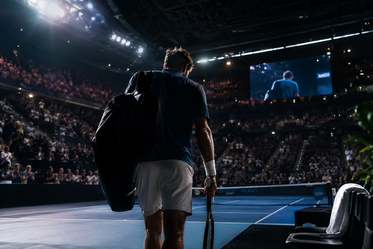 Stan Wawrinka salue le public à Bâle, raquette baissée, dépité