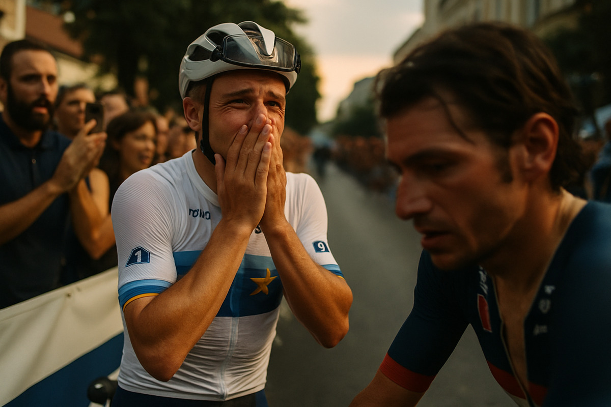Remco Evenepoel franchit la ligne d'arrivée en vainqueur des Championnats d'Europe slovènes.