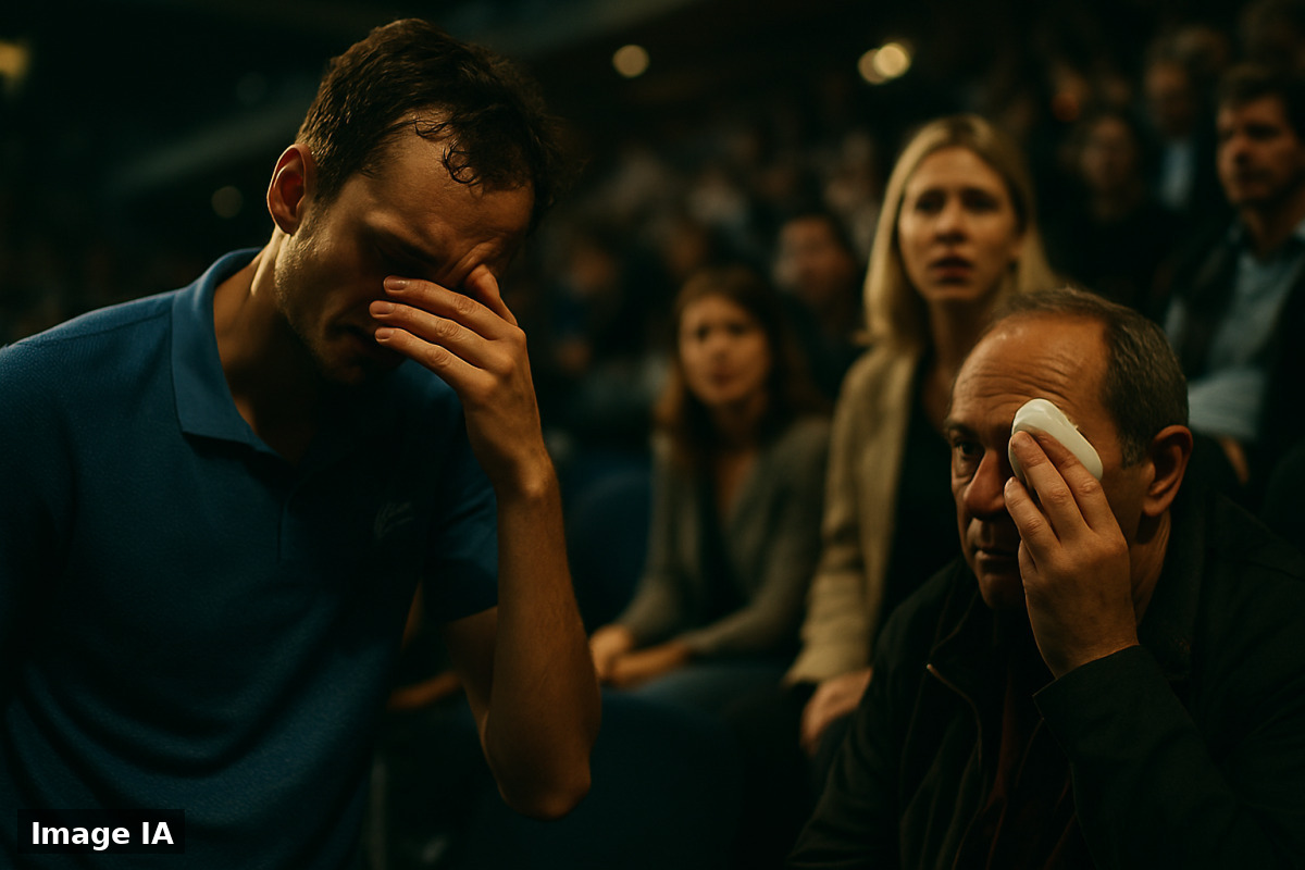 Medvedev gesticule sur le court de tennis à Pékin après incident avec spectateur.