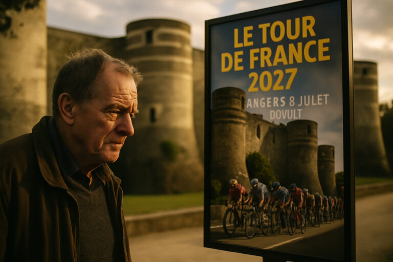 Les coureurs du Tour de France 2027 devant le Château d'Angers, le 8 juillet.
