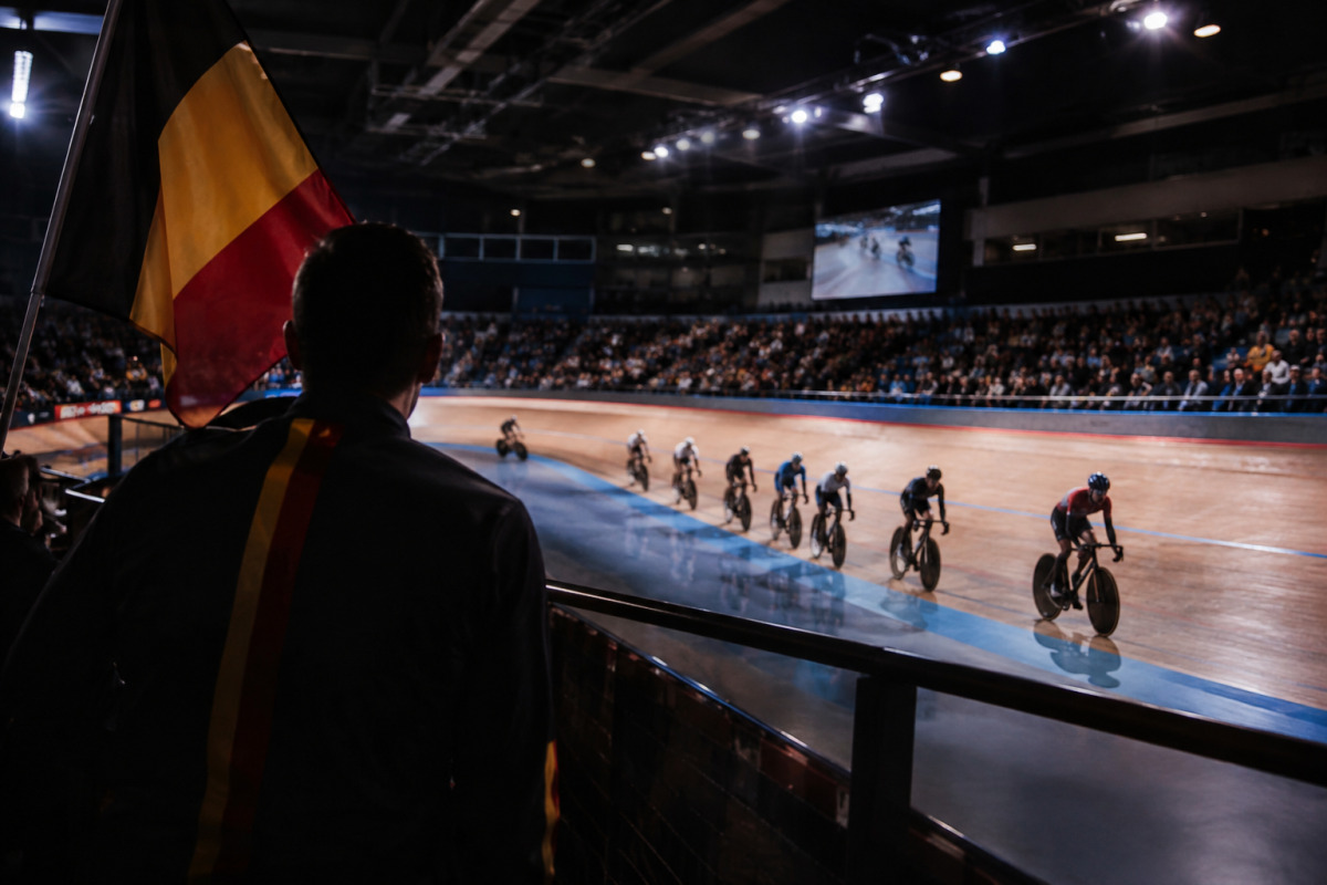 Équipe belge de para-cyclisme sur piste alignée au vélodrome dApeldoorn