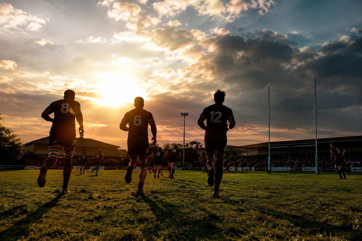 Joueurs de Beaumont-de-Lomagne et JO Prades en mêlée au stade