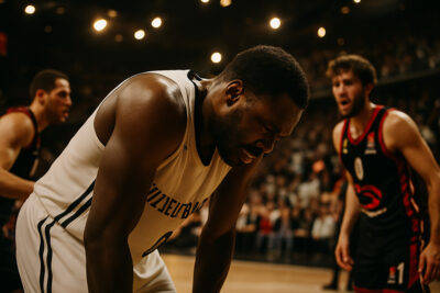 Deux équipes de basket-ball s'affrontent à l'Adidas Arena lors d'un match EuroLeague intense.