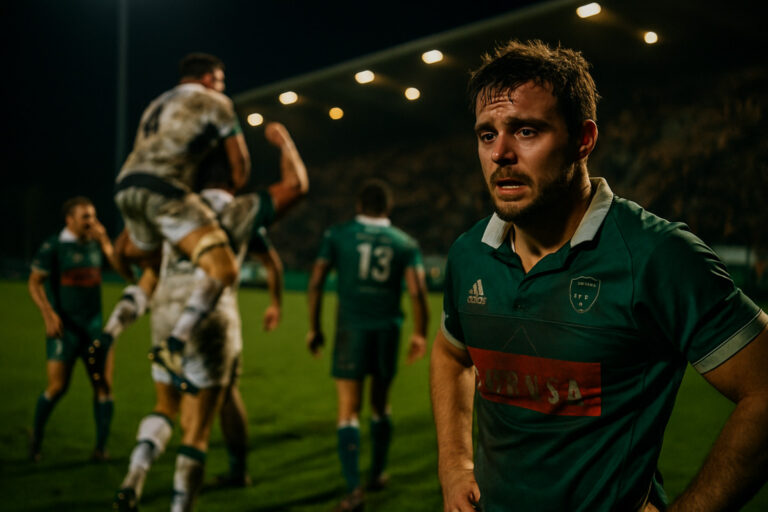 Les joueurs de Pau célèbrent leur victoire au stade du Hameau contre Castres.