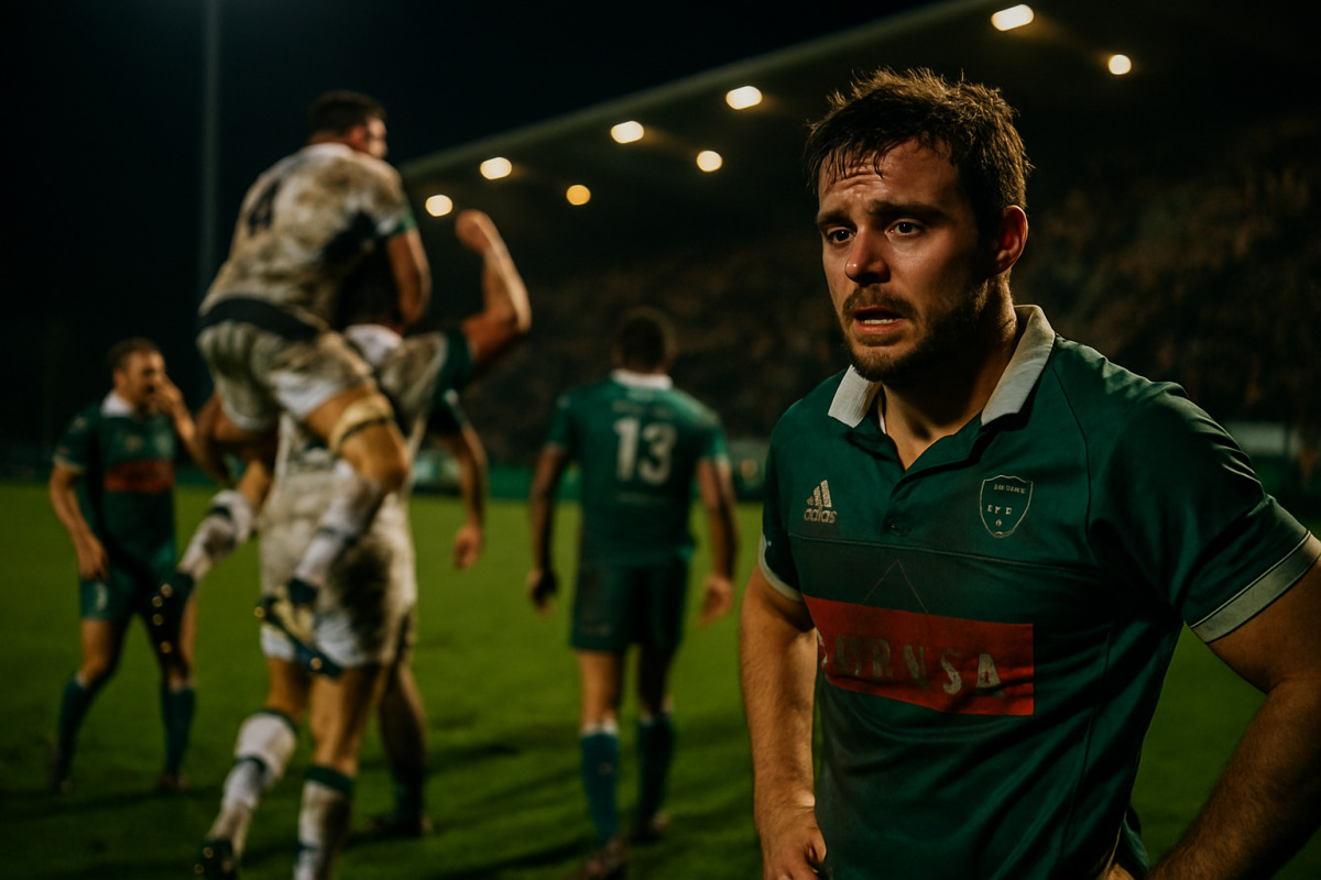 Les joueurs de Pau célèbrent leur victoire au stade du Hameau contre Castres.