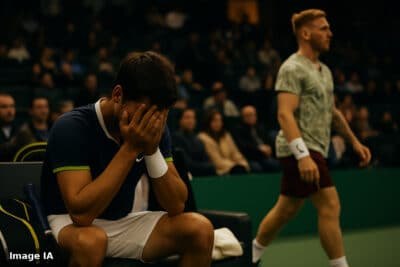 Davidovich Fokina célèbre sa victoire contre Gea au Masters 1000 de Shanghai.