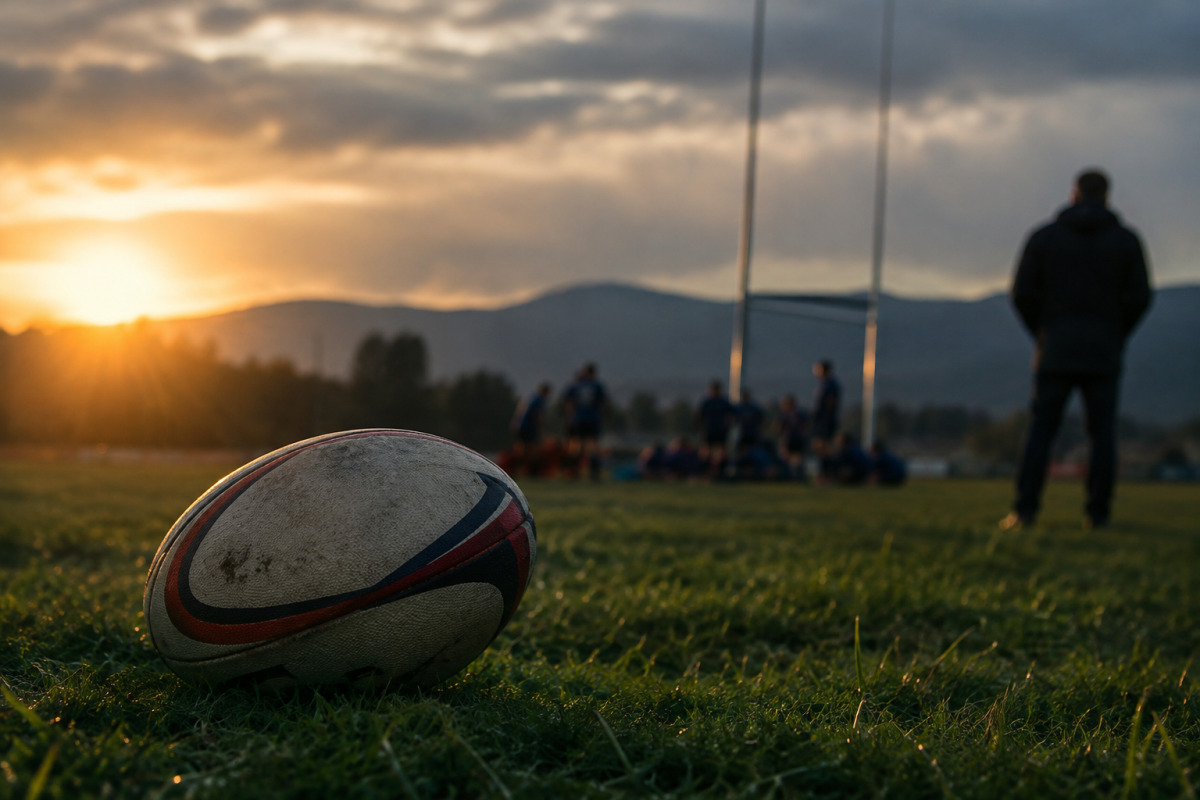 Joueurs de l'US Pays de Gex Rugby rassemblés sur le terrain, hommage à Axel.
