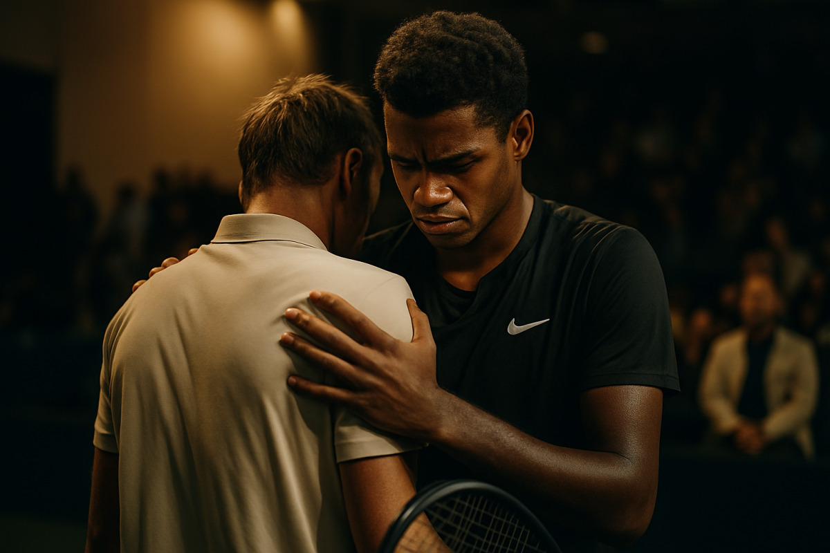 Arthur Fils célèbre sa victoire contre Pavel Kotov au tournoi de Shanghai.